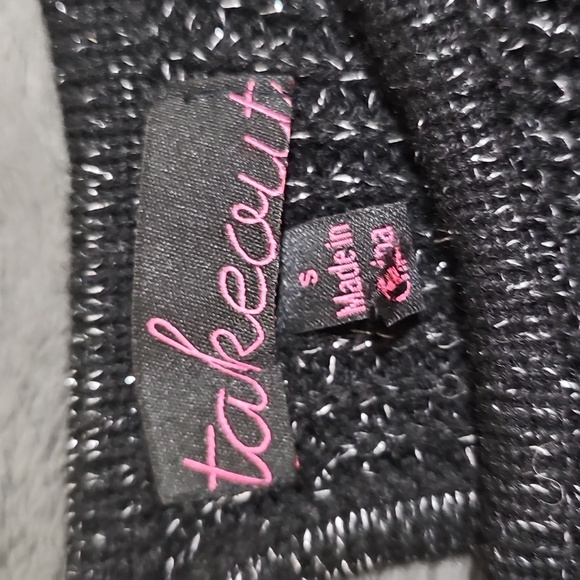 TAKE OUT Sweater Bodycon Mini Dress Black Silver Sparkle Knit Size S - Picture 5 of 6
